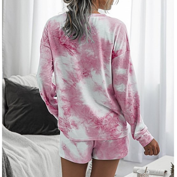 Longsleeve Top & Short Pink & White Tie Dye Set - Picture 2 of 3